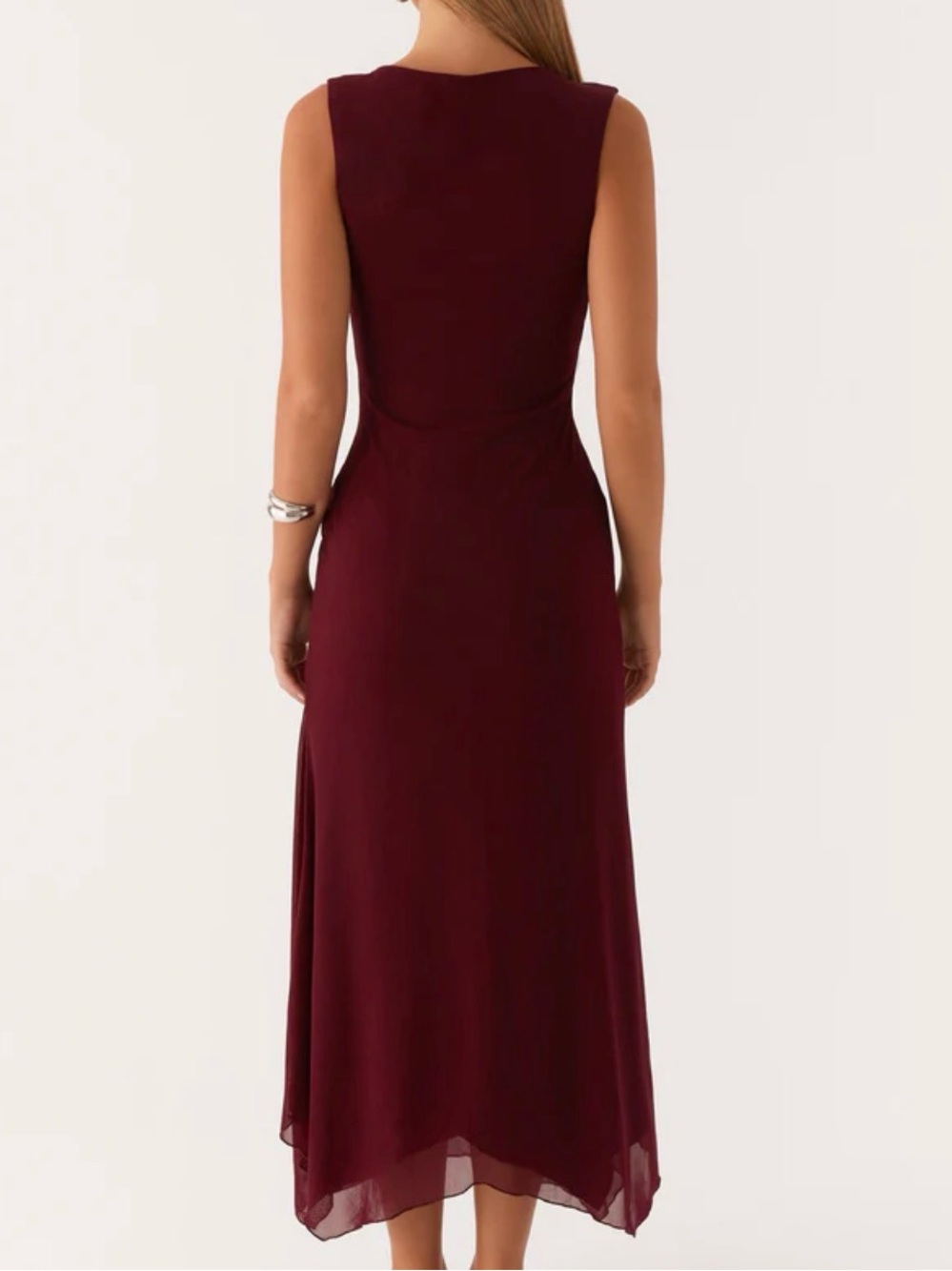 Peppermayo Burgundy Deep V Ruched Maxi Dress - Picture 3 of 3